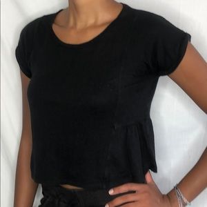 Madeweil Crop T-shirt black Top S Linen ruffled